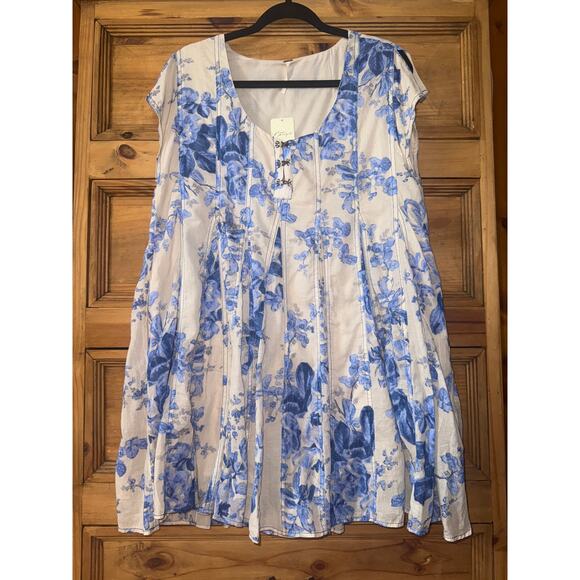 Free People Blue and Cream Floral Mini Dress - Picture 3 of 7